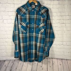 Vintage Ely Cattleman Pearl Snap Long Sleeve  Shirt Western Country size XL